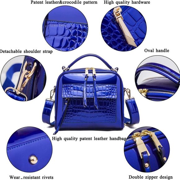 Women Patent Leather Handbag and Purses PU Satchels Shoulder Bags Crossbody Bags - Picture 4 of 7